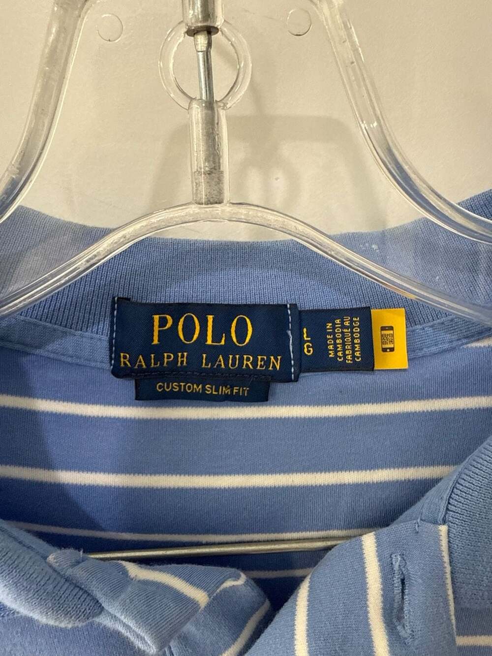 Polo Ralph Lauren Men's Custom Slim Fit Blue and White Striped Polo Shirt - Picture 2 of 7